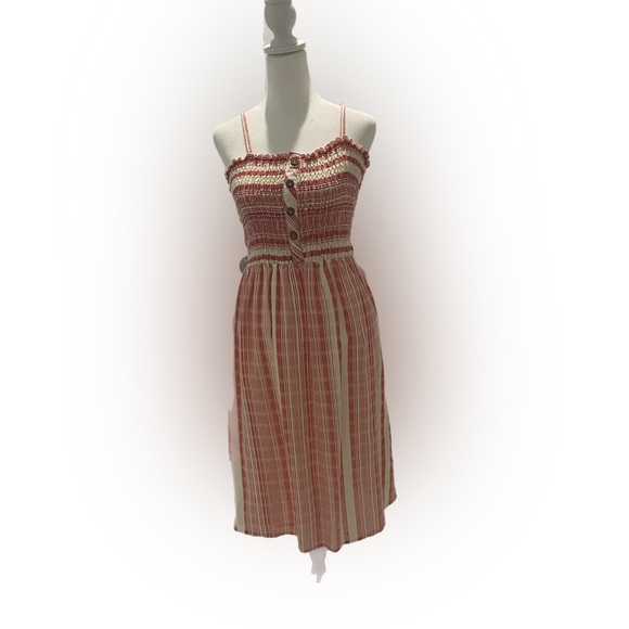 Angie Women's Cotton Smocked Spaghetti Strap A-Line Striped Midi Dress Sz Small - Picture 1 of 3